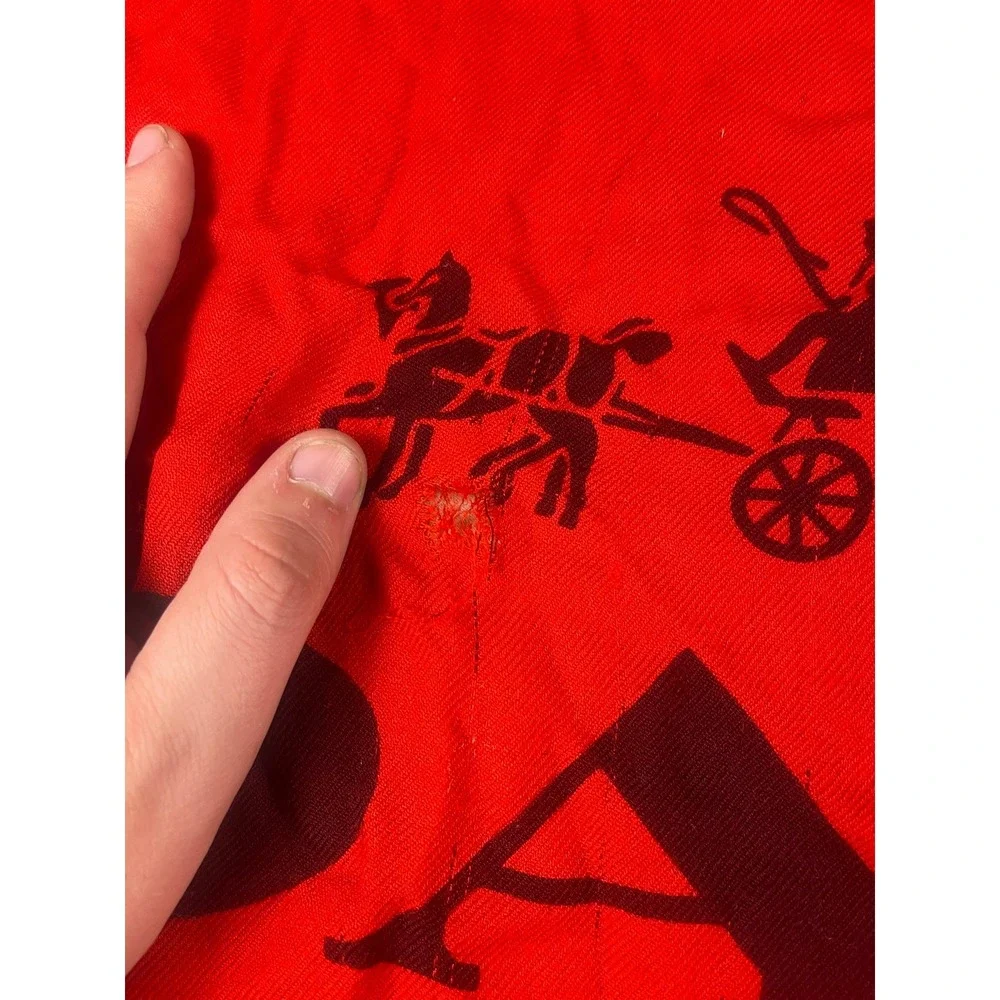 Coach New‎ York Red Burgundy Horse and Carriage Logo Oversized Square Scarf Wrap